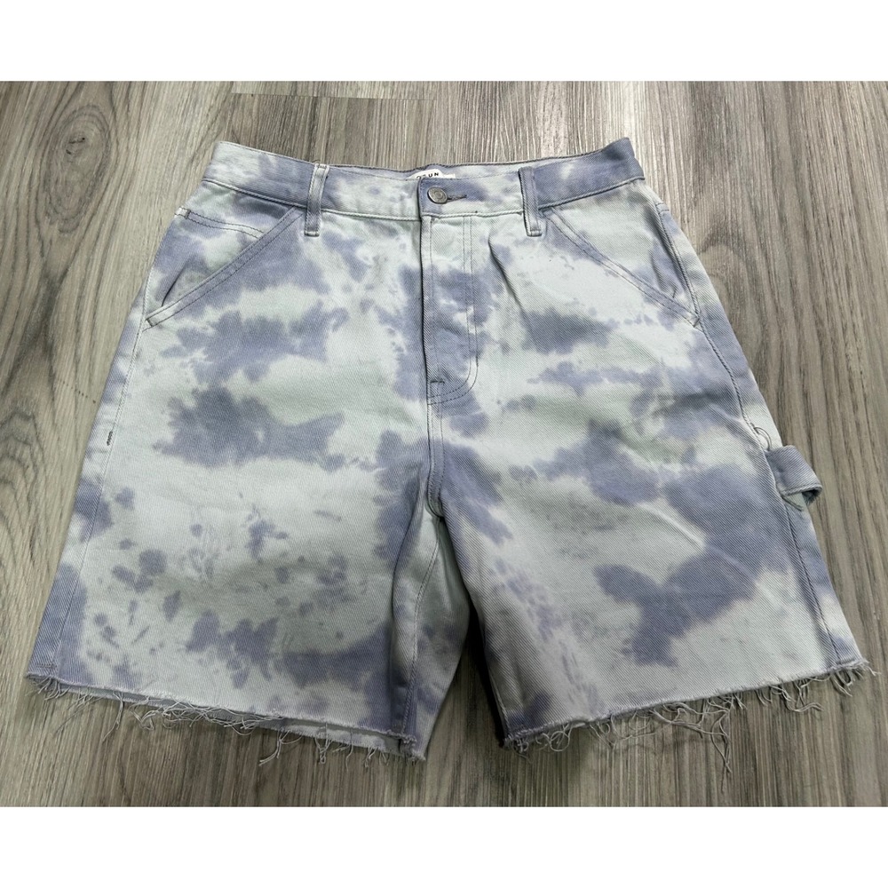 PacSun Womens Tie Dye‎ Carpenter Denim Shorts Cotton 27 Purple White High Waist